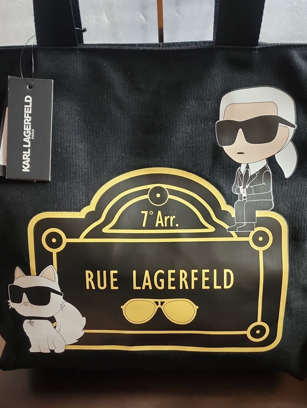 Karl Lagerfeld Black Tote with Gold Graphic Rue Lagerfeld Nwt - Picture 4 of 11
